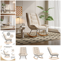 Anajqaqia Rocking Chair, The Backrest Can Be Adjusted in 5 Positions and The Backrest Pad Is Fixed with Velcro, Linen, Off-white