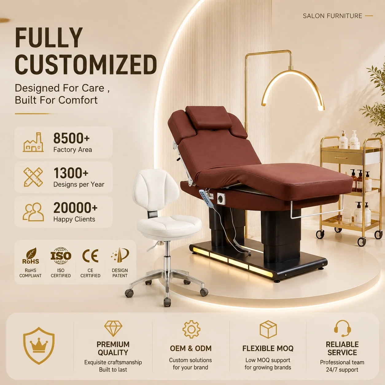 Electric Lash Bed Luxury Spa Massage Table Factory Direct Constant Temperature Heating Lifting Curve Beauty Salon Facial Bed