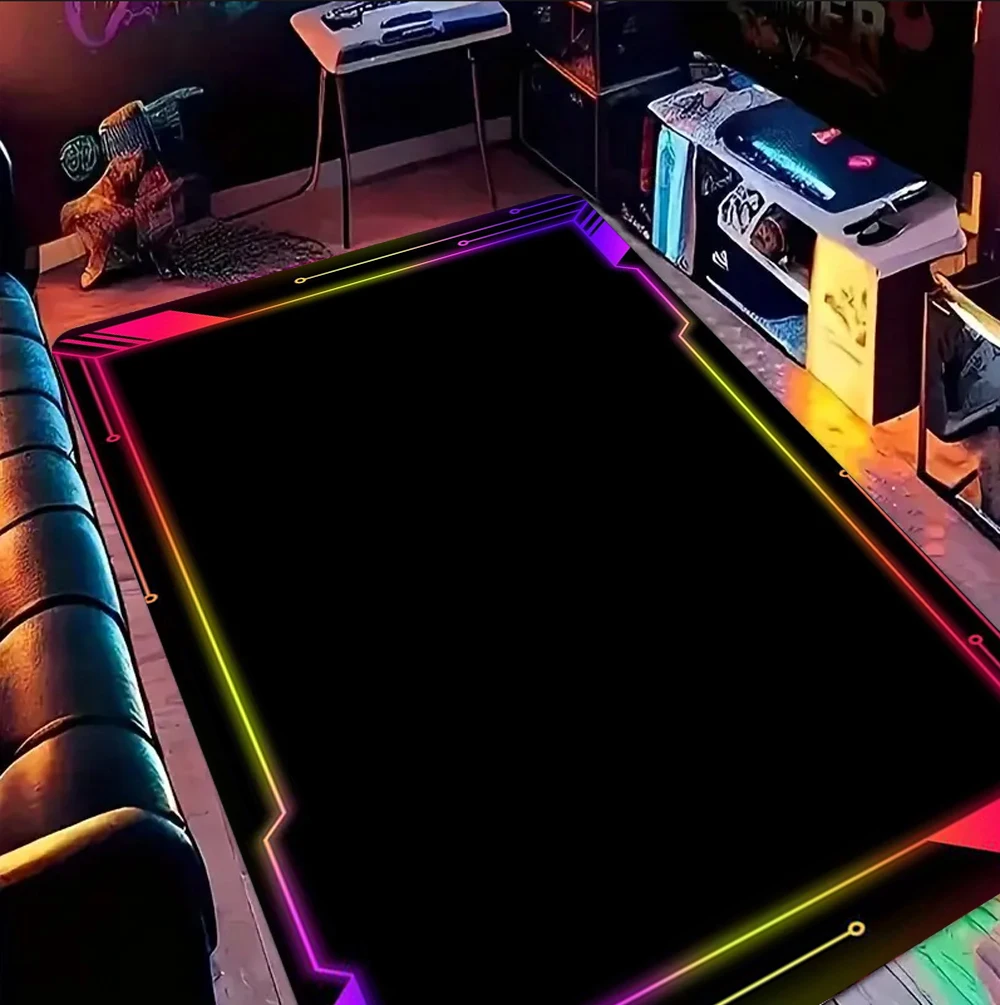 Neon LED 3D Illusion Spiral Grid Tunnel Mat Visual Impact Carpet Rug for Gaming Living Room Home Decoration Bedroom Decor Rug