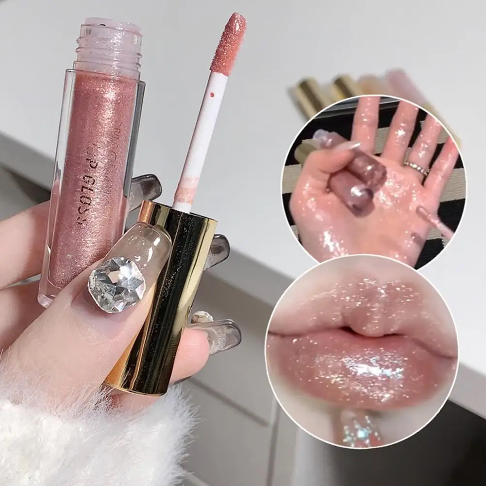 Mirror Pearl Glitter Lip Oil Long-lasting Moisturizing Plumping Gloss Lip Tint Makeup Sparkle Water Light Glaze Liquid Lipsticks