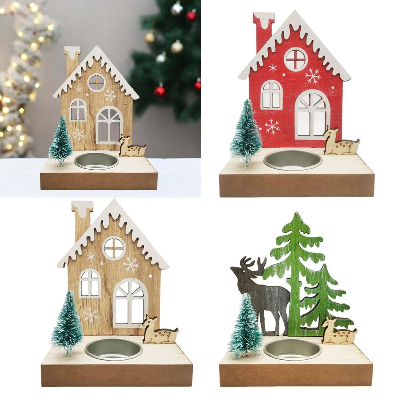 Tempat lilin pemandangan rumah Natal, serbaguna untuk perlengkapan pesta Natal tradisional 10.3x6.8x13.3cm dekorasi Natal buatan tangan