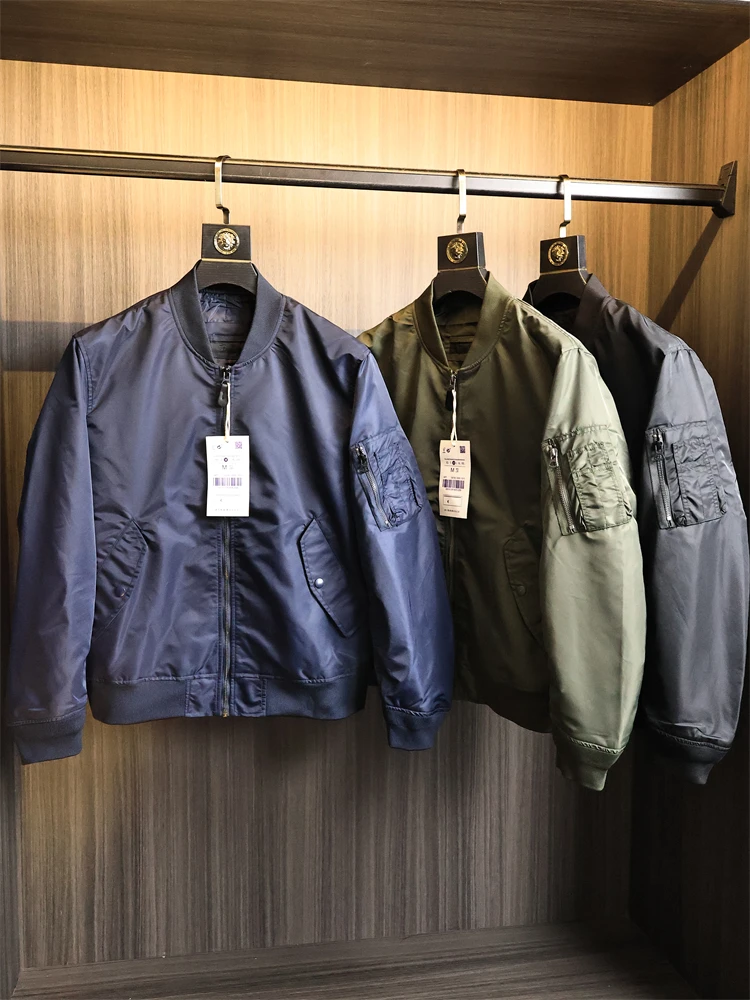 

MA Flight Jaet Loose Casual Baseball Collar Men's Pure Color Waterproof Autumn Faion Urban Sle Zipper Closure Long Sve
