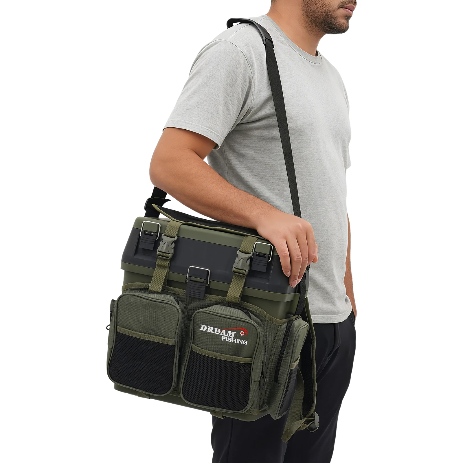 Tragbare Angelbox mit Rucksackfunktion, Multifunktionale Angelzubehör-Aufbewahrungsbox, Angelzubehör-Organizer mit Tasche für Camping, Wandern, Angeln