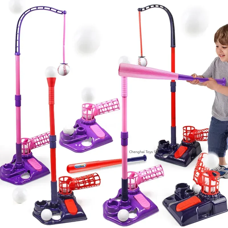 3 in 1 T Ball Set for Kids Baseball with Hanging Tee/Standing Tee/Automatic Launcher/6 Softballs Indoor Outdoor Sport Gifts Toys