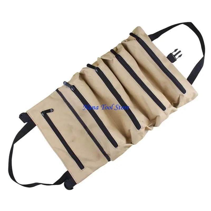 31GJ Tool Roll Bag,Canvas Tool Bag Small Tool Bag with 5 Zipper Pockets Wear-Resistant Tool Carry Bag