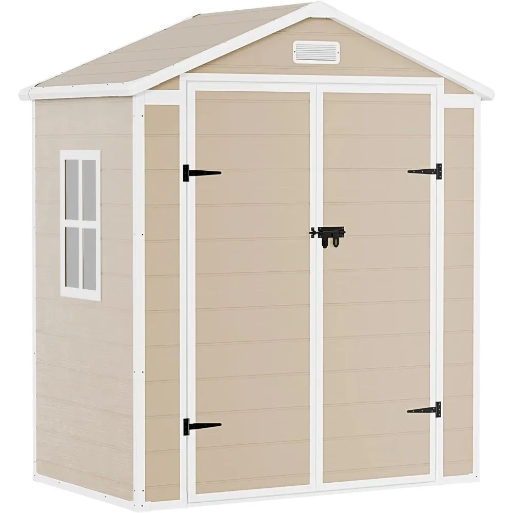 Outdoor Storage Shed, Resin Outside Sheds Kit with Floor Window Included Double Lockable Door