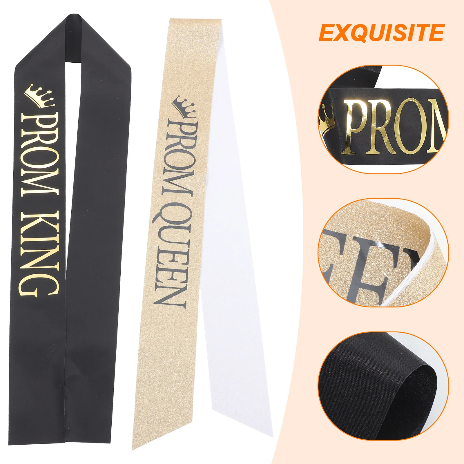 

2Pcs Prom King and Queen Sashes Cloth Material Comfortable Exquisite Craftsmanship Graduation Party Decor