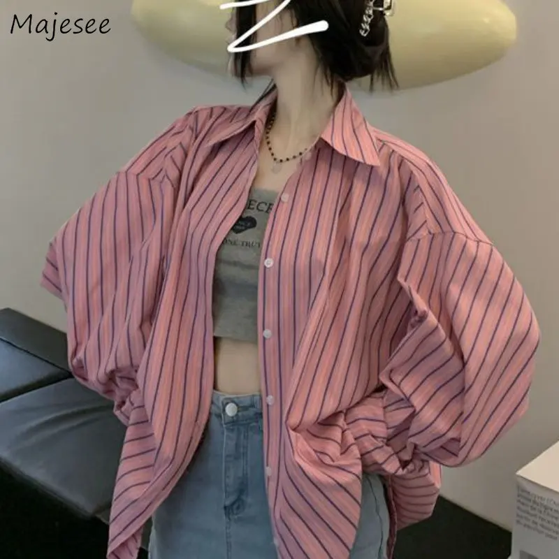 

Striped Shirts Women Casual Streetwear Sun-proof Summer Loose Thin Korean Style New Students All-match Sweet Fashion Long-sleeve