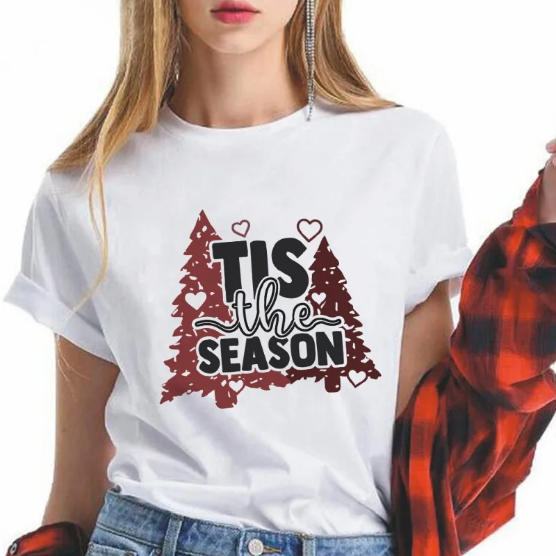 

Новая рождественская футболка, женская индивидуальная футболка с принтом рождественской елки, студенческая футболка с короткими рукавами, мужские и женские пары, с половиной рукава