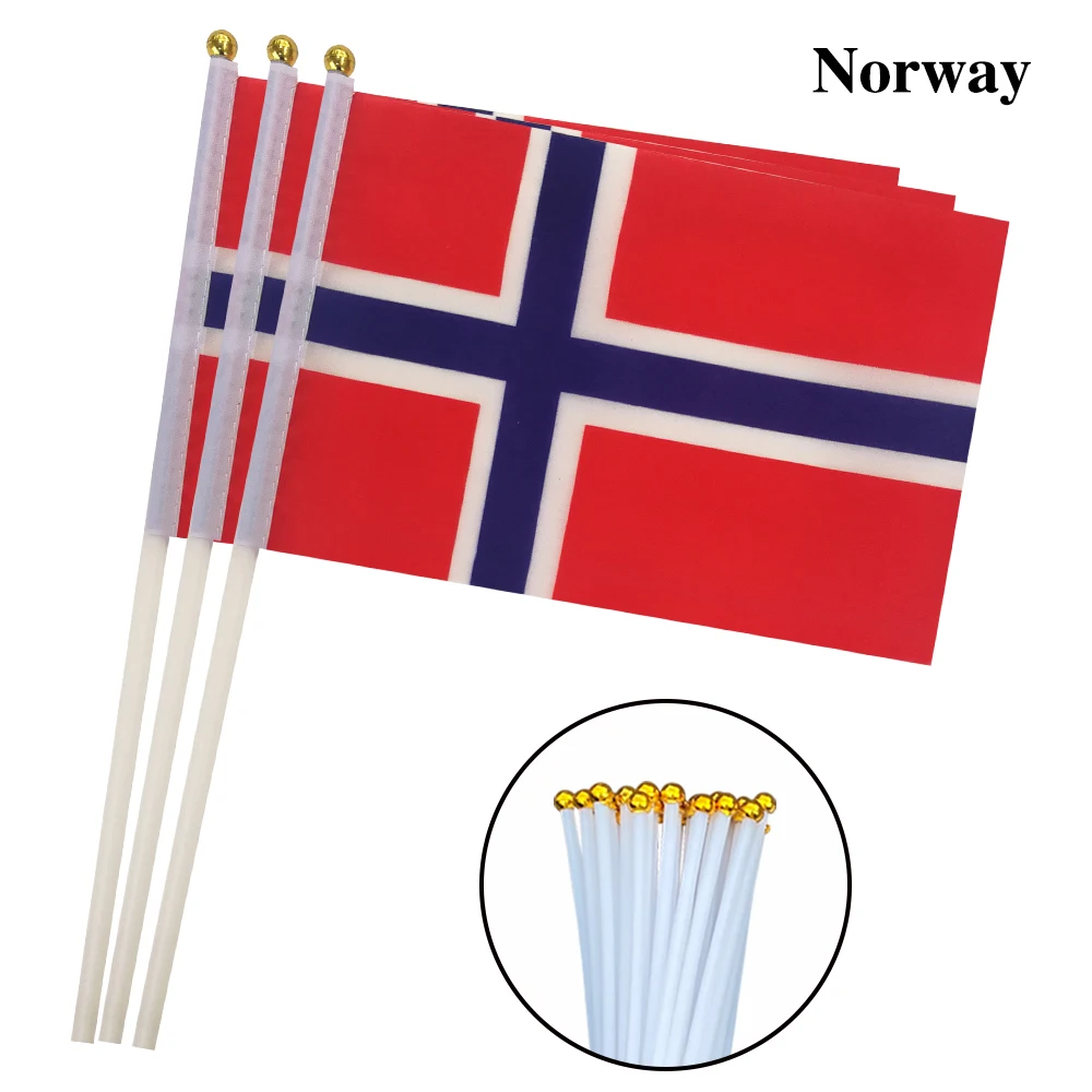 EOODLOVE 10/20/50 pieces 14 * 21cm Norway hand-held plastic stick flag outdoor celebration event Norway small flag