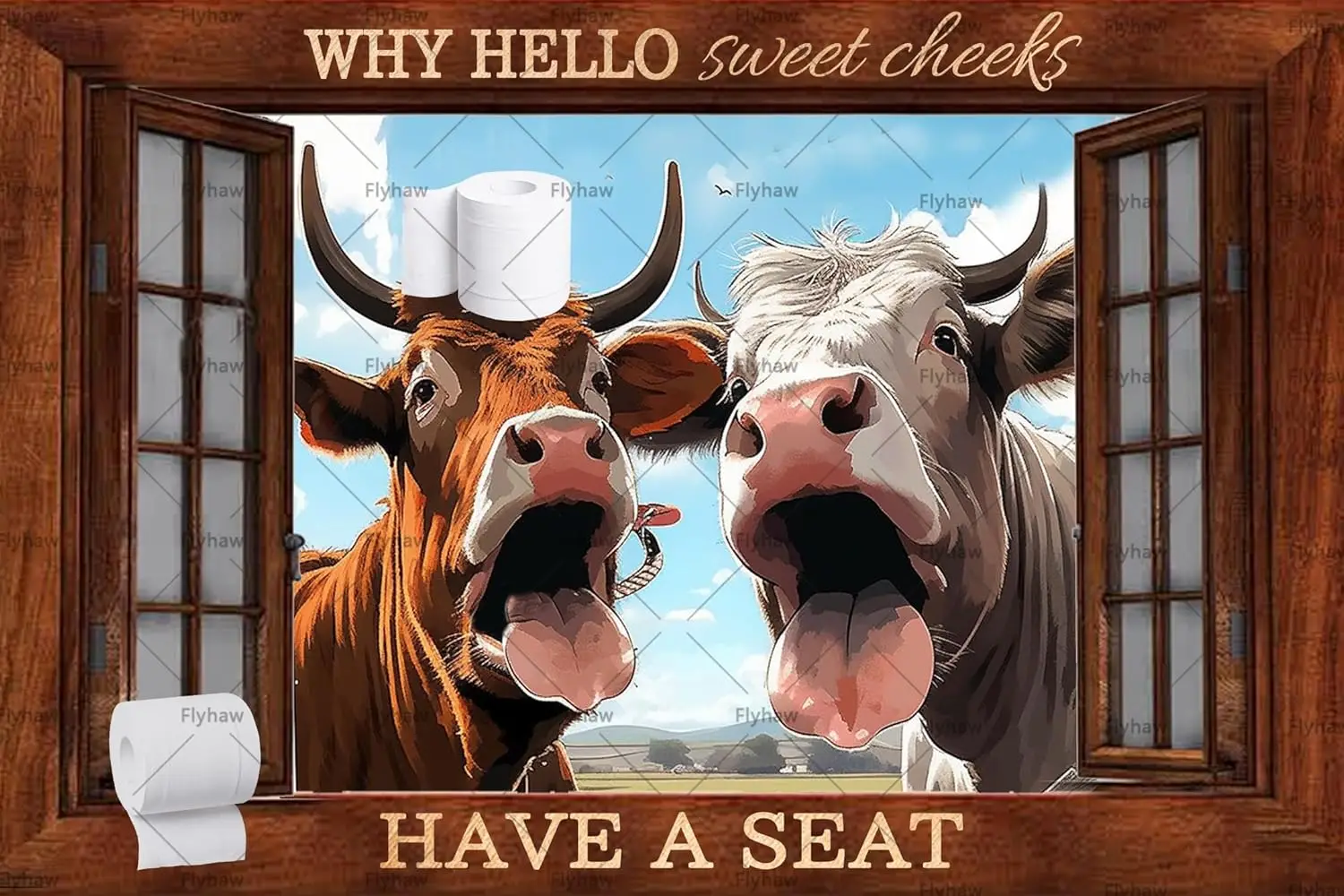 Hello Sweet Cheeks Bathroom Sign highland cow decor Funny Wall Metal Art highla