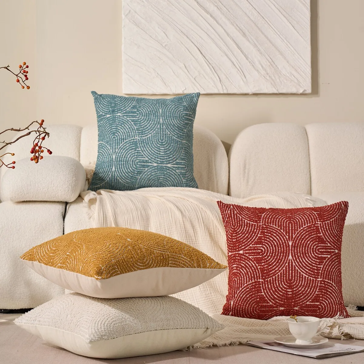Organic Modern Mid Century Rainbow Tufted Cushion Covers Boho Decorative Throw Pillow Cover Geometric Woven Pillow Case For Sofa view 4