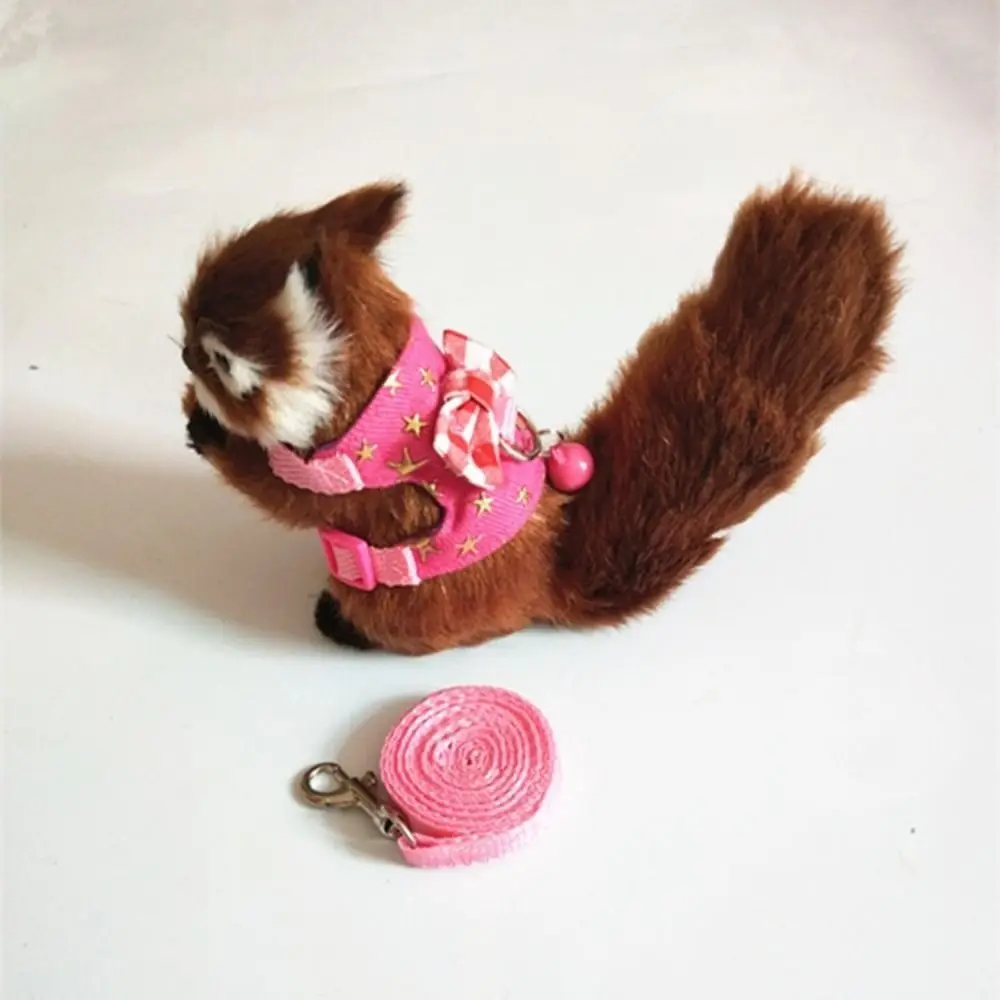 Durable Adjustable Hamster Harness Comfortable with Bow Bells Hamster Chest Strap Escape-Proof Pet Traction Rope Training
