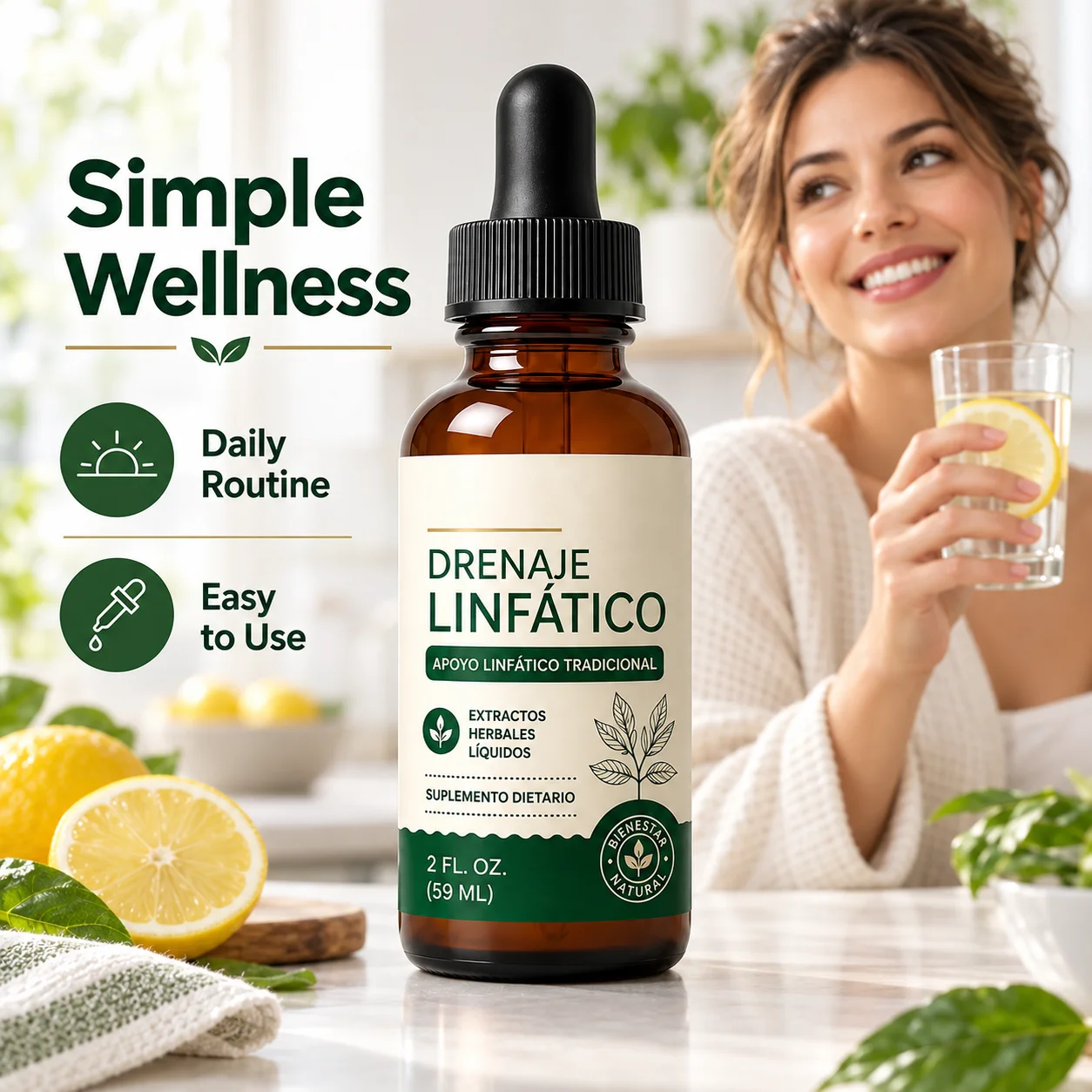 Natural Lymphatic Drainage Drops, 59ml Herbal Liquid Supplement with Plant Extracts for Daily Body Balance and Wellness Support