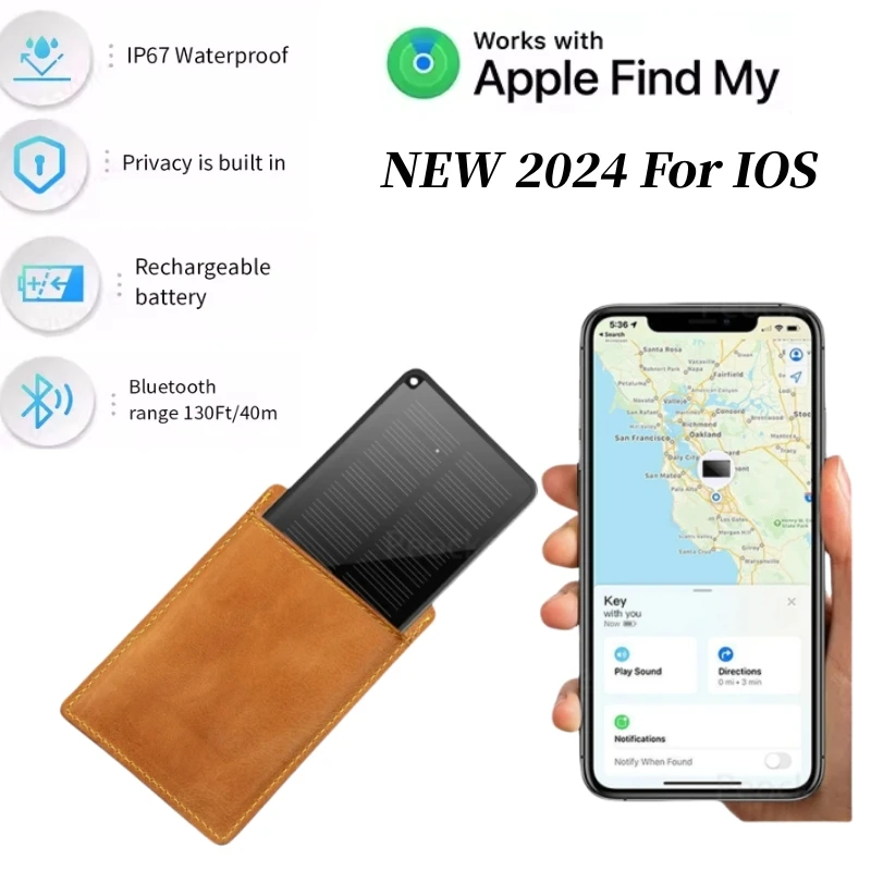 F04 Tracker Gps Card Work with Find My App Locator Support Solar Charge Key Bag Anti Lost Device Portable Finder for Iphone Ios