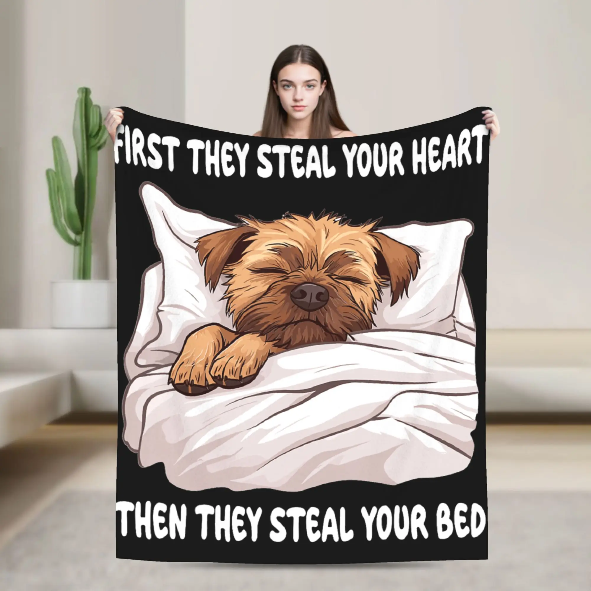 Border Terrier Sleeping Pajamas Nightgown Blanket Adults Girls  Flannel Throw Blanket For Sofa Home Warm Soft Bedspread Gift