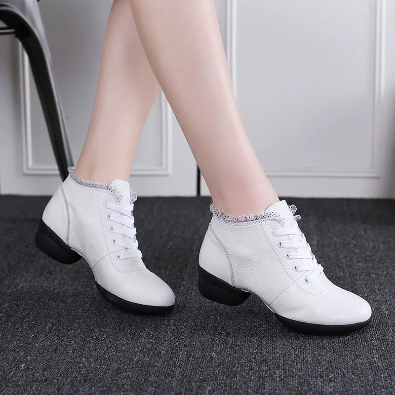 Dance Shoes Woman Genuine Leather Ladies Modern Soft Outsole Jazz Sneakers Breathable Female Dancing Fitness Sport Shoes