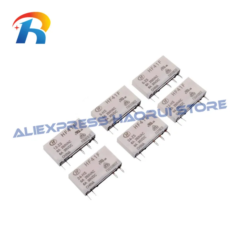 5Pcs Power Relays HF41F 5 12 24V HS ZS HF41F-5-ZS HF41F-12-ZS  HF41F-24-ZS HF41F-12-HS HF41F-24-HS Subminiature Industrial Relay