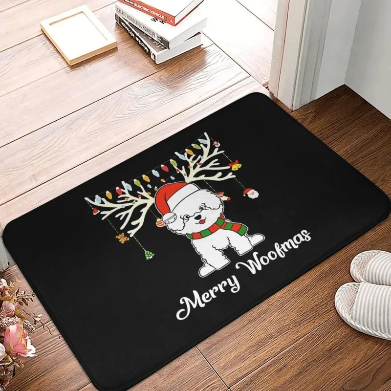 

Bichon Frise and Reindeer Christmas Doormat-Lightweight, Machine Washable Polyester Rug for Home Decor, Bedroom Mat, Kitchen Rug