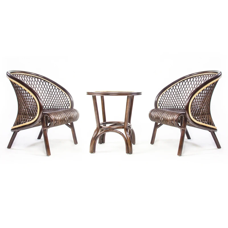 Three-piece set of natural rattan chairs with backrest