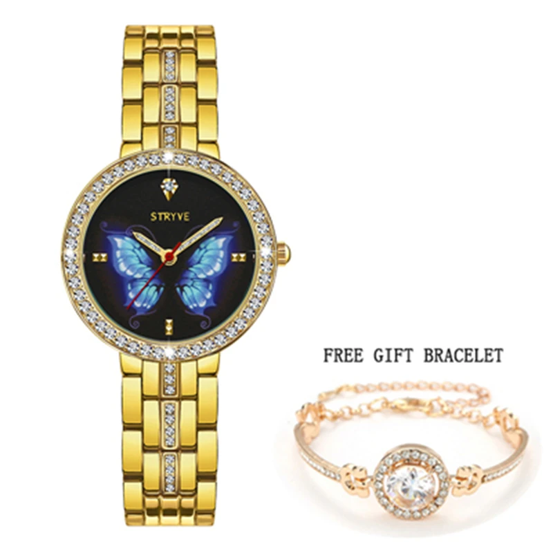 Watches Ladies New Designer Fashion Women Gold Watch STRYVE Butterfly Ladies Dress Quartz Watch Clock Relogio Feminino