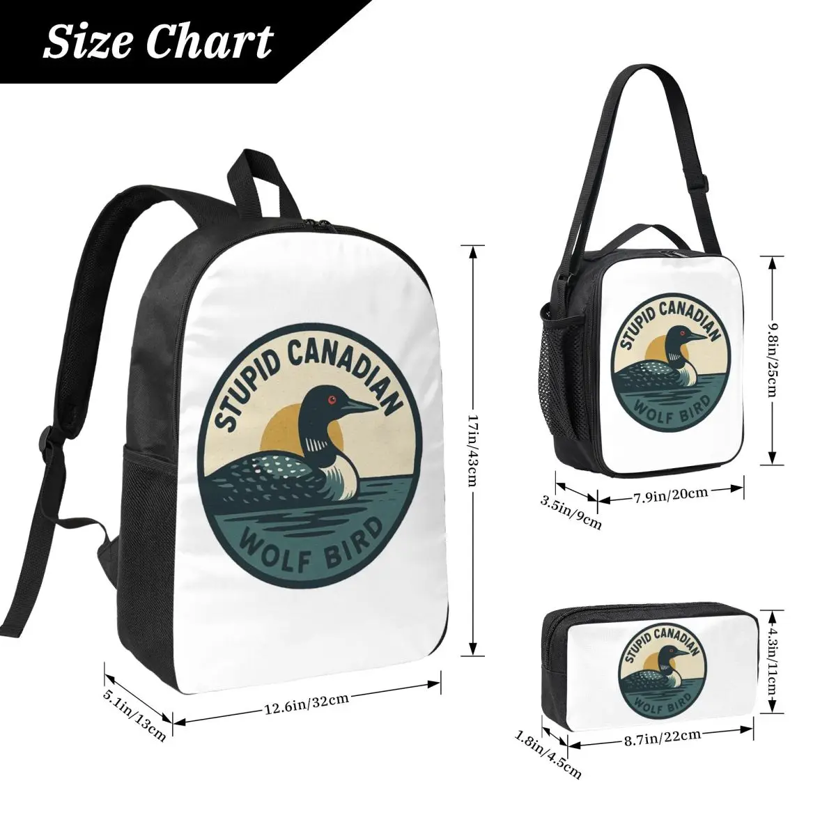 Heated Rivalry Stupid Canadian Wolf Bird Backpack BookBag School Bag Computer Shoulder Bags 3ps Insulated Lunch Bag Pencil Case
