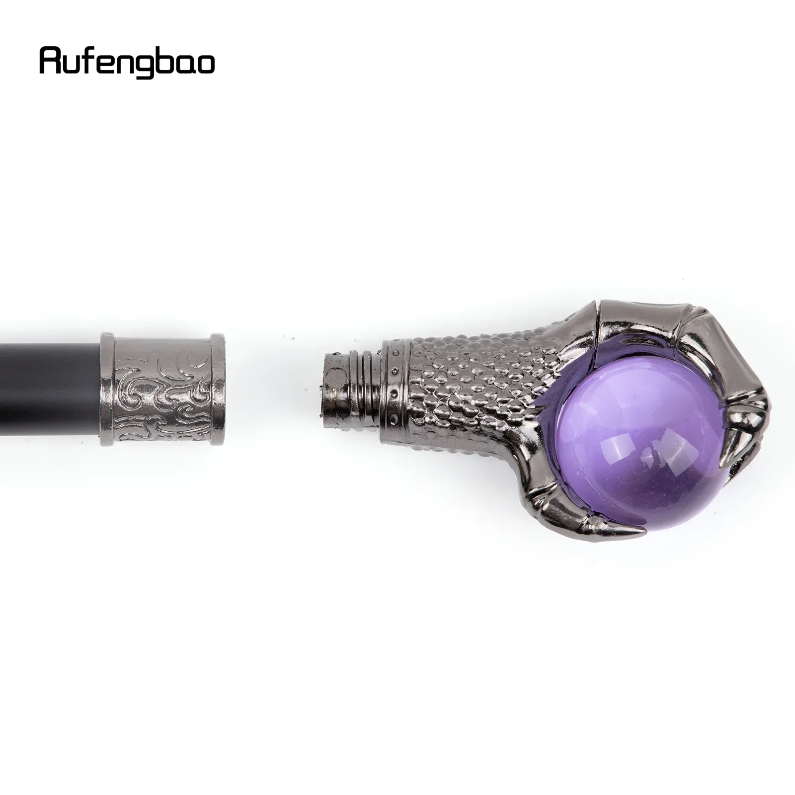 Dragon Claw Grasp Light Purple Glass Ball Silver Walking Cane Fashion Decorative Walking Stick Cosplay Cane Knob Crosier 93cm