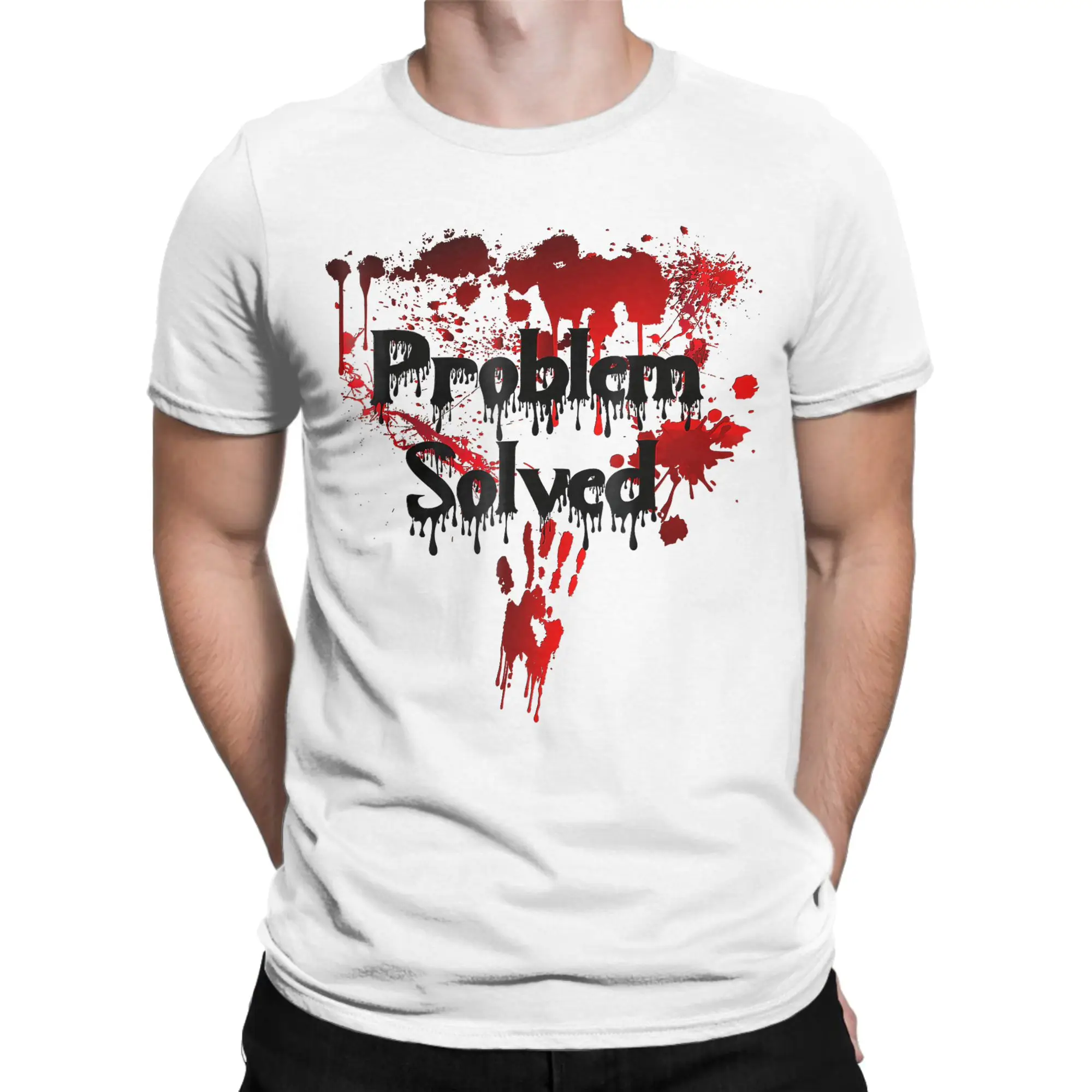 Bloody Problem Solved Halloween 100% Cotton T Shirt For Men's Summer  Streetwear T Shirts Breathable Tee Shirt Plus Size Clothes