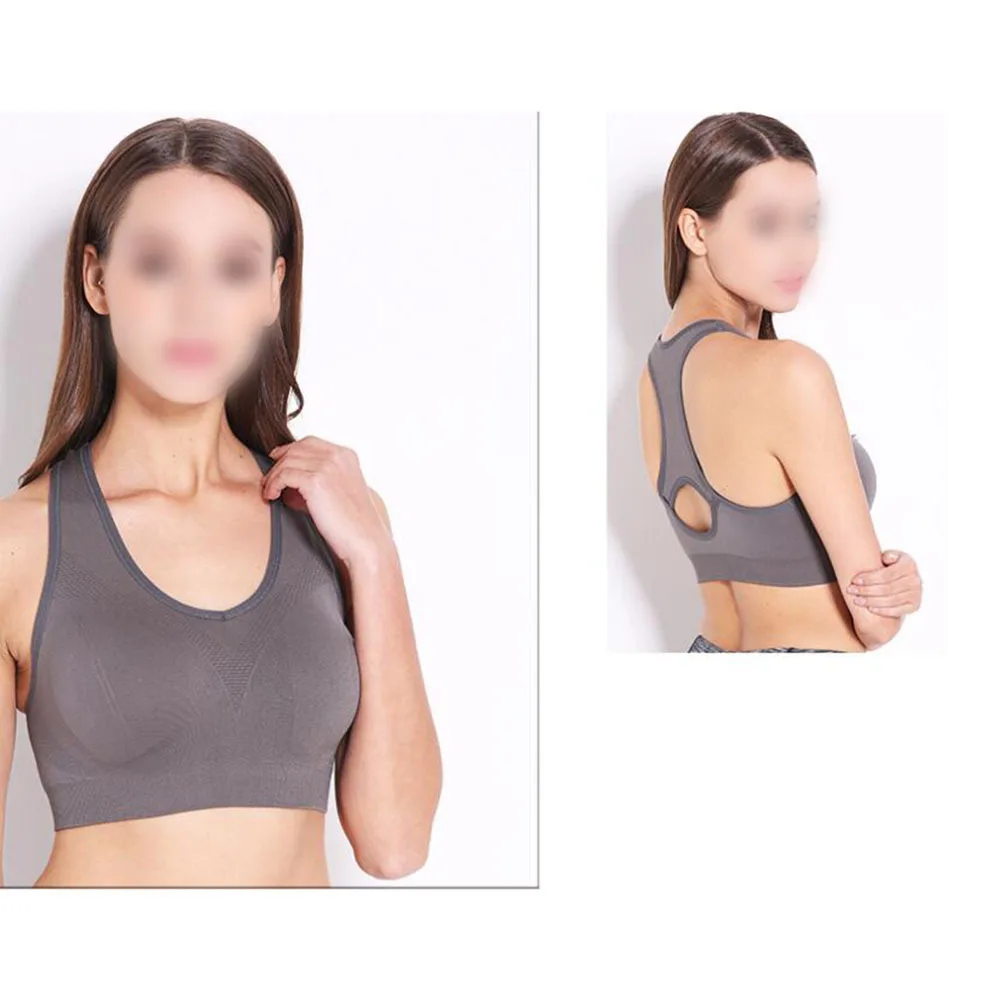 

3Pcs Sports Bra Women High Impact Padded Nylon Fitness Black Gray Blue Size L Seamless Breathable Shockproof Yoga Workout Vest