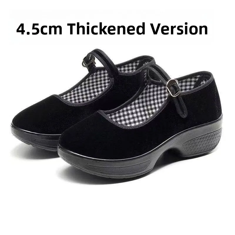 

Тканевые туфли в пекинском стиле с толстой подошвой для женщин, удобная рабочая обувь, танцевальные туфли с мягкой подошвой, черные традиционные туфли в стиле Тан