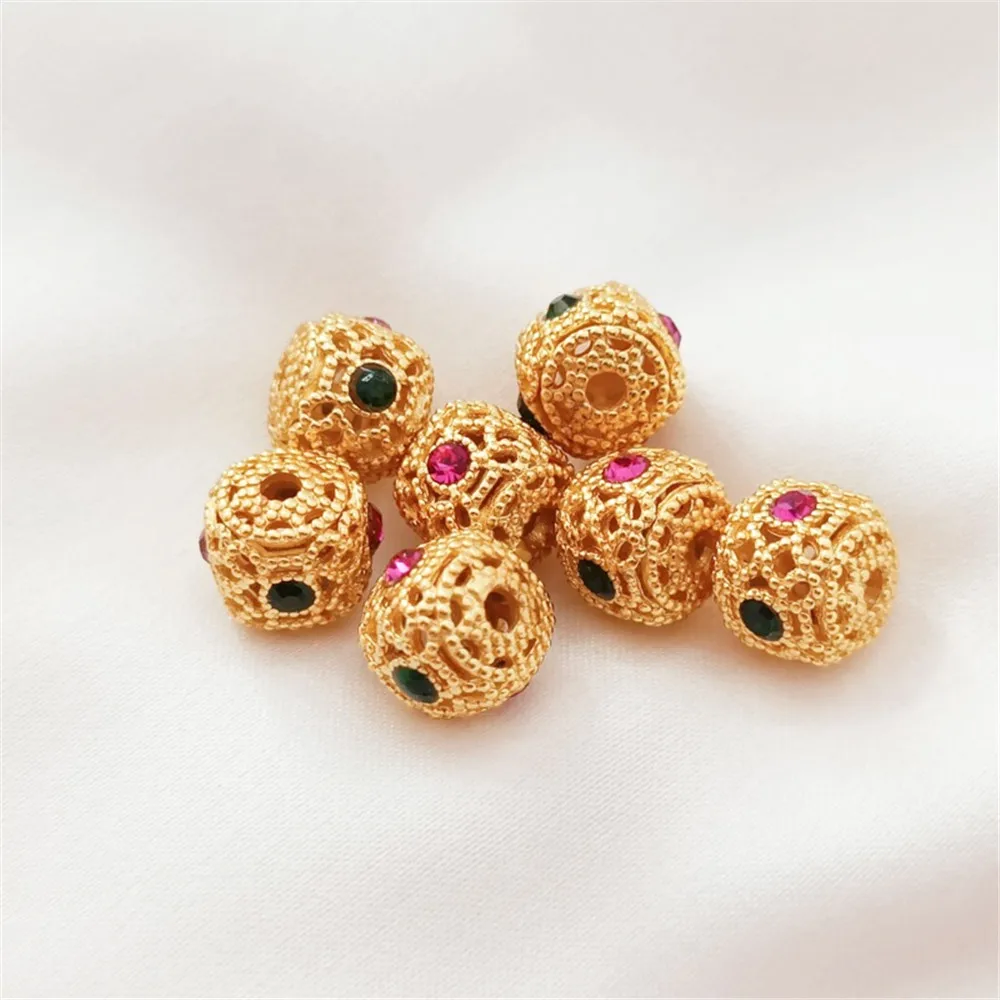 Ancient-style Gold Accessories 18K Gold-coated Matte Gold Zirconium Retro Hollowed-out Hydrangea Beads Diy Handcrafted Spacer Be
