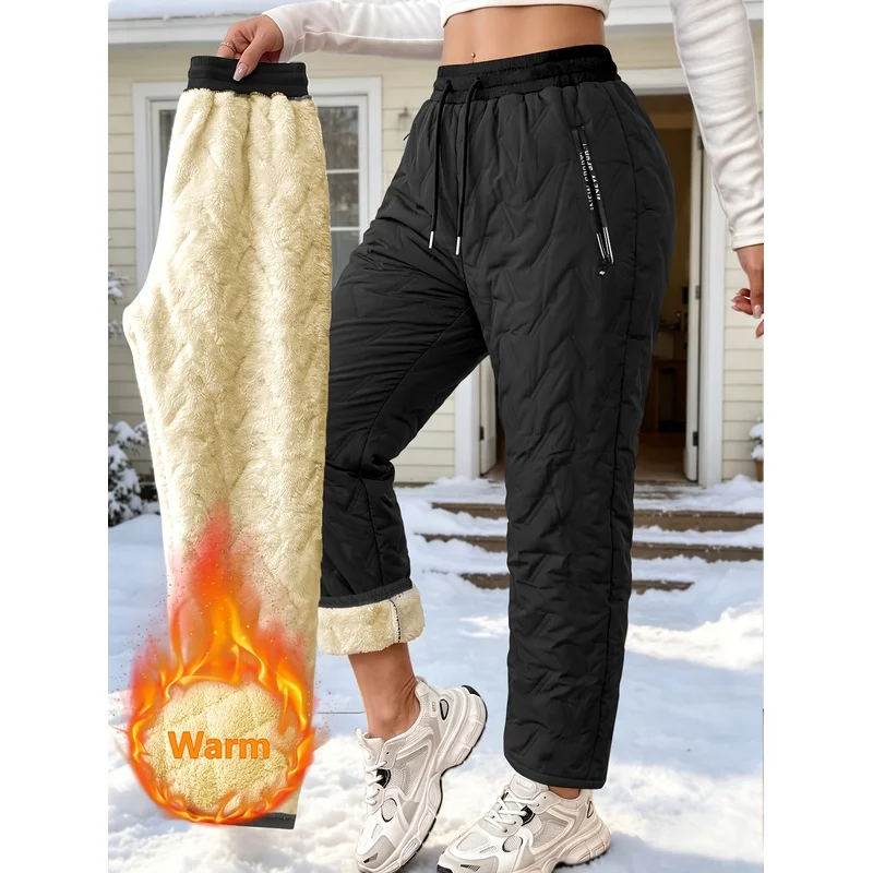 Winter Men's Pants With Lamb Wool Lining Thickened Cotton Lining Straight Leg Pants Warm Cotton Pants Men's Outdoor Sports Pants