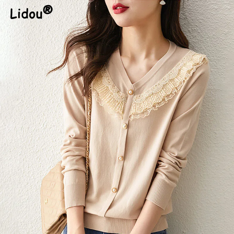 

New Women's Spring and Autumn Sweaters Underlay Unique Laydown with Slouchy Korean Style Slim Fashion Knitted Comfortable Top