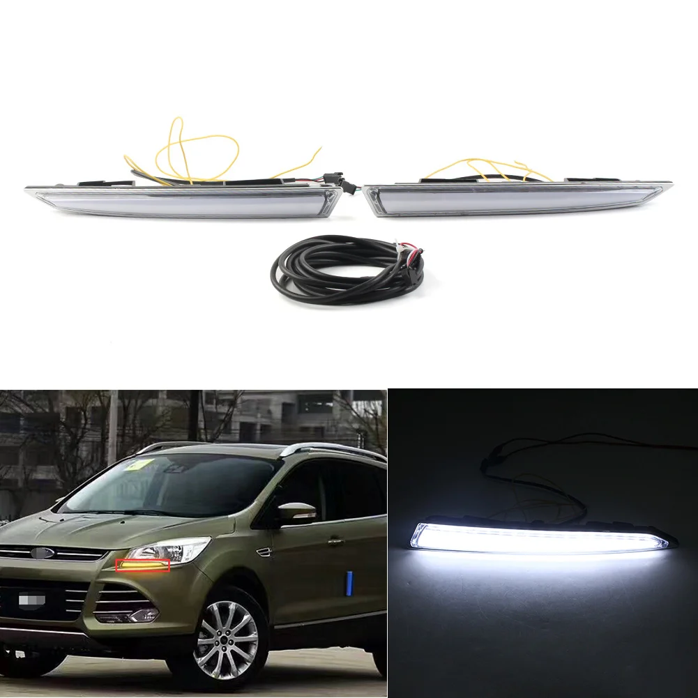 Super Bright Car Daytime Running Lights DRL Turn Signal Lamp Light For Ford Escape Kuga 2013 2014 2015