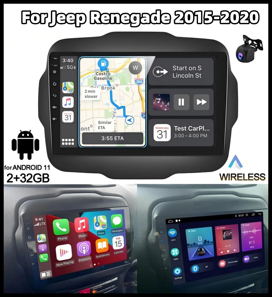 

Автомагнитола 2+32G Android 13 с GPS-навигацией для Renegade 2015-2020, поддержка Carplay и Android Auto, 9-дюймовый экран, Bluetooth, Wi-Fi, запчасти