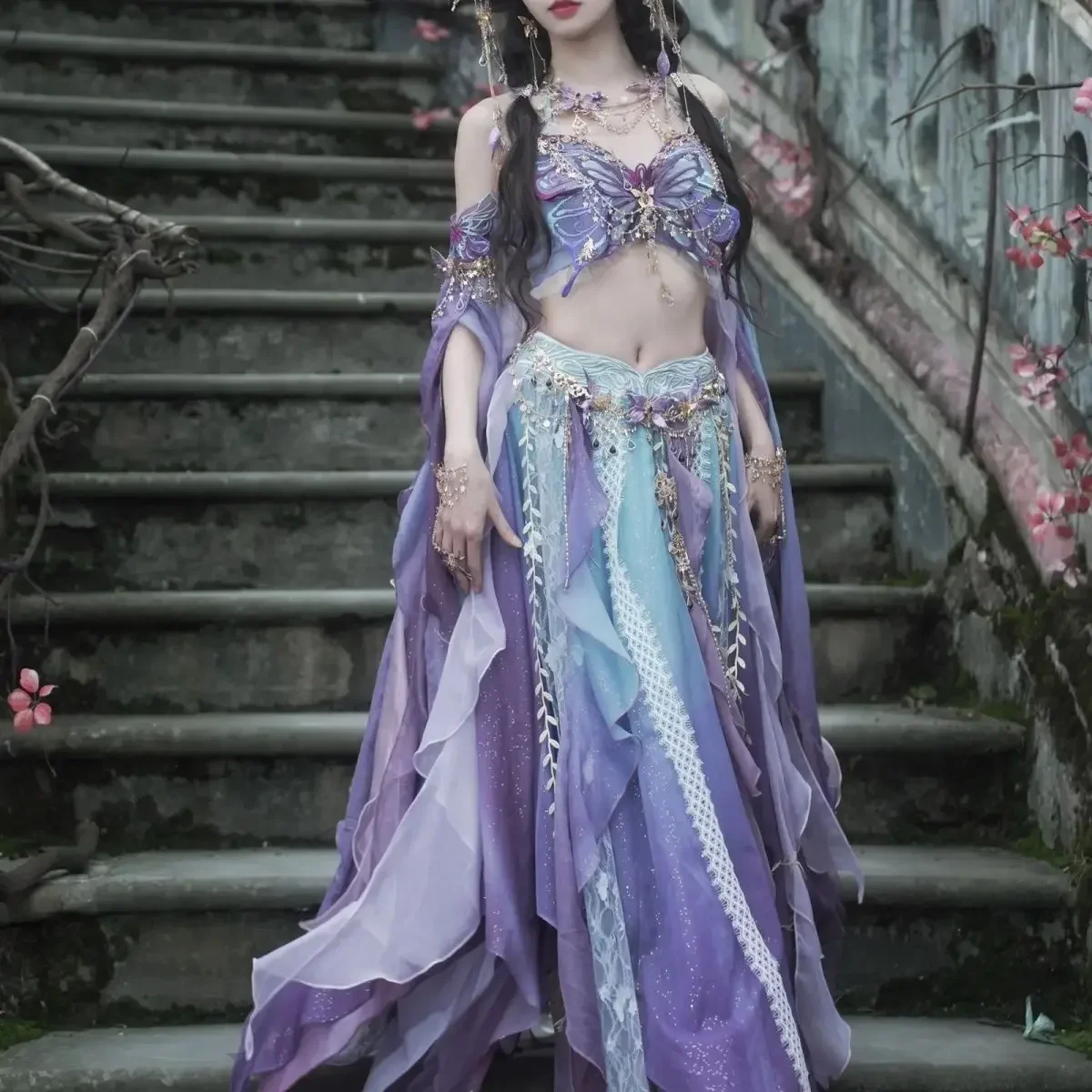 2025 Abito tradizionale Hanfu femminile sfumato occidentale Cospaly squisito ricamo elfo farfalla ragazza abito da principessa