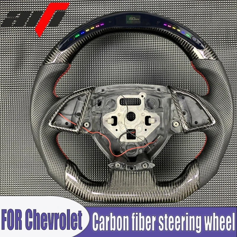 For Chevrolet Corvette Camaro SS ZL1 RPM Carbon Fiber Steering Wheel LED Display Car Accessories Perforated Leather