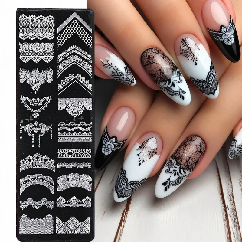 Delicate Lace Nail Steel Plate Ins Trendy French Style Elegant Bow Blossom Jewelry Pattern Fine Etched Stencil Surface