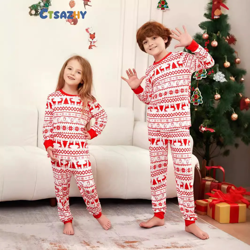 

European and American Christmas parent-child outfits, Christmas tree cartoon snowflake printed home wear and pajamas