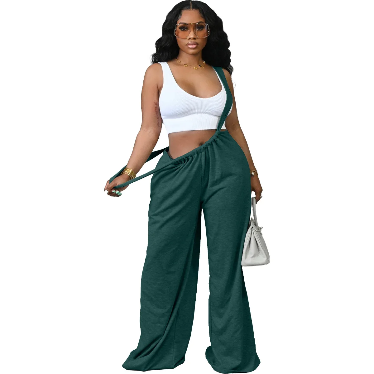 Women Strap Wide Leg Tie Up Back Straight Loose Romper Trousers 2023 Fashion Streetwear Pants