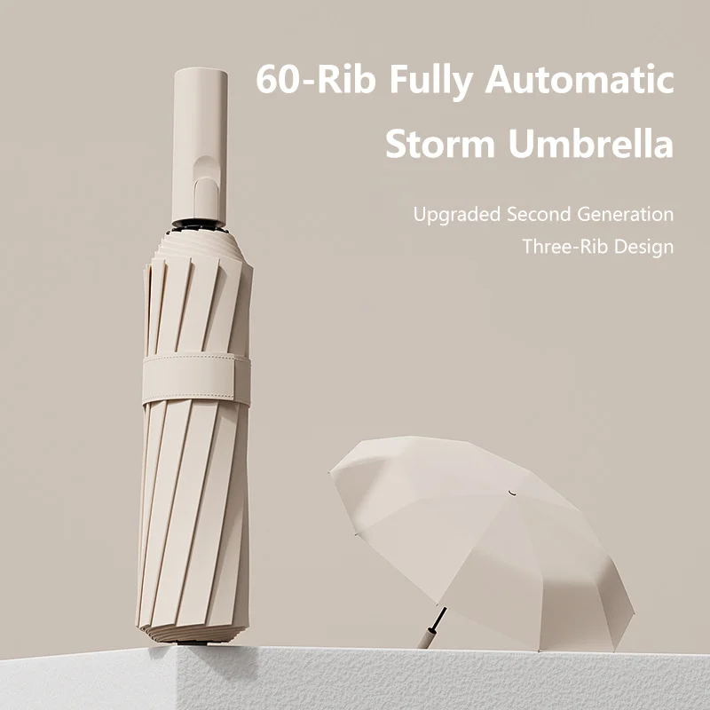 New 60 Bone Super Strong Windproof Automatic Umbrella Large Rainproof Anti Uv Folding Sun Rain Umbrella For Men Women 2027