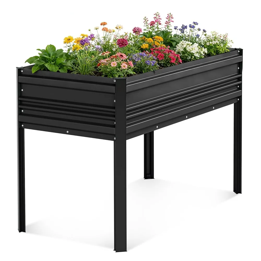 48x24x32in Outdoor Galvanized Raised Garden Bed with Legs, 600LB Elevated Planter Box for Vegetable, Flowers, Customized