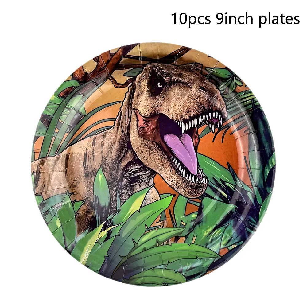 Jurassic Dinosaur Theme Disposable Tableware Plates Napkins Cups Kids Birthday Party Dinosaur Balloon Baby Shower Decoration