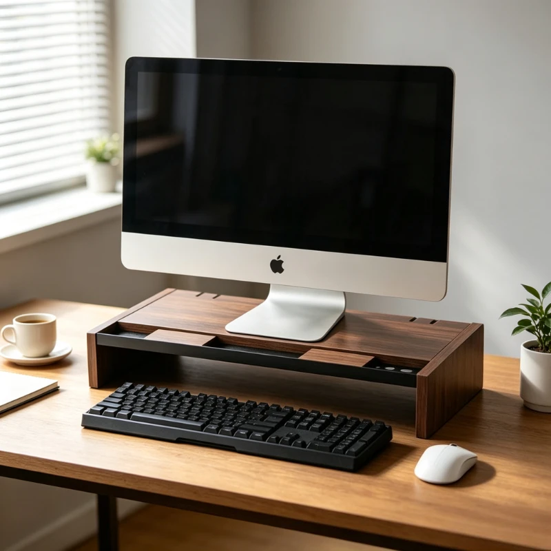 Black Walnut Style Monitor Stand Riser Desktop Computer Shelf Storage Base for Office Home Study Desk Workspace Use 모니터 받침대