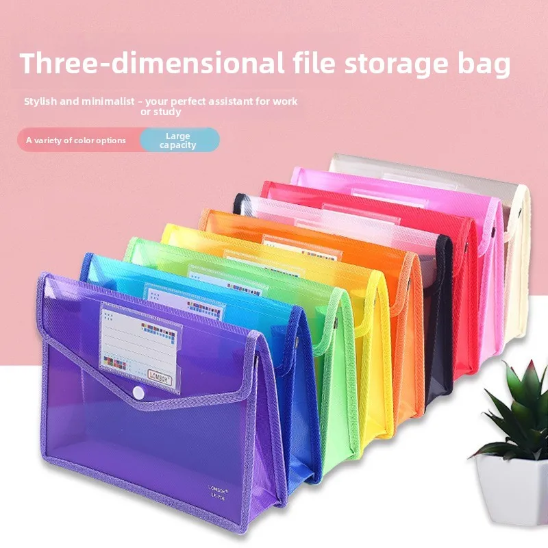 1-10pcs A4 /A5 Snap Button Document File Bag for School Office Home Storage Archiving Paper Classification Organizer