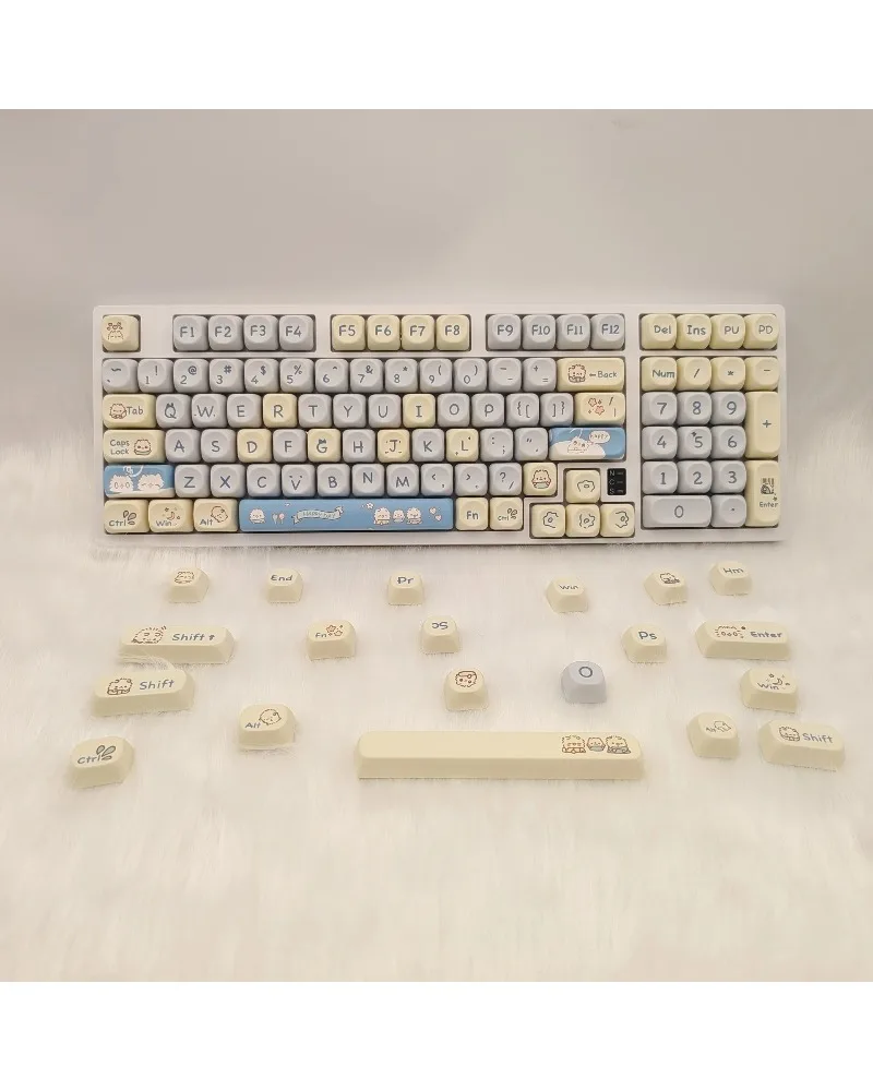 MOA Personality Lovely Kitten Keycaps Retro Cartoon PBT Hot Sublimation For Girls Office 98 Keys Mechanical Keyboard