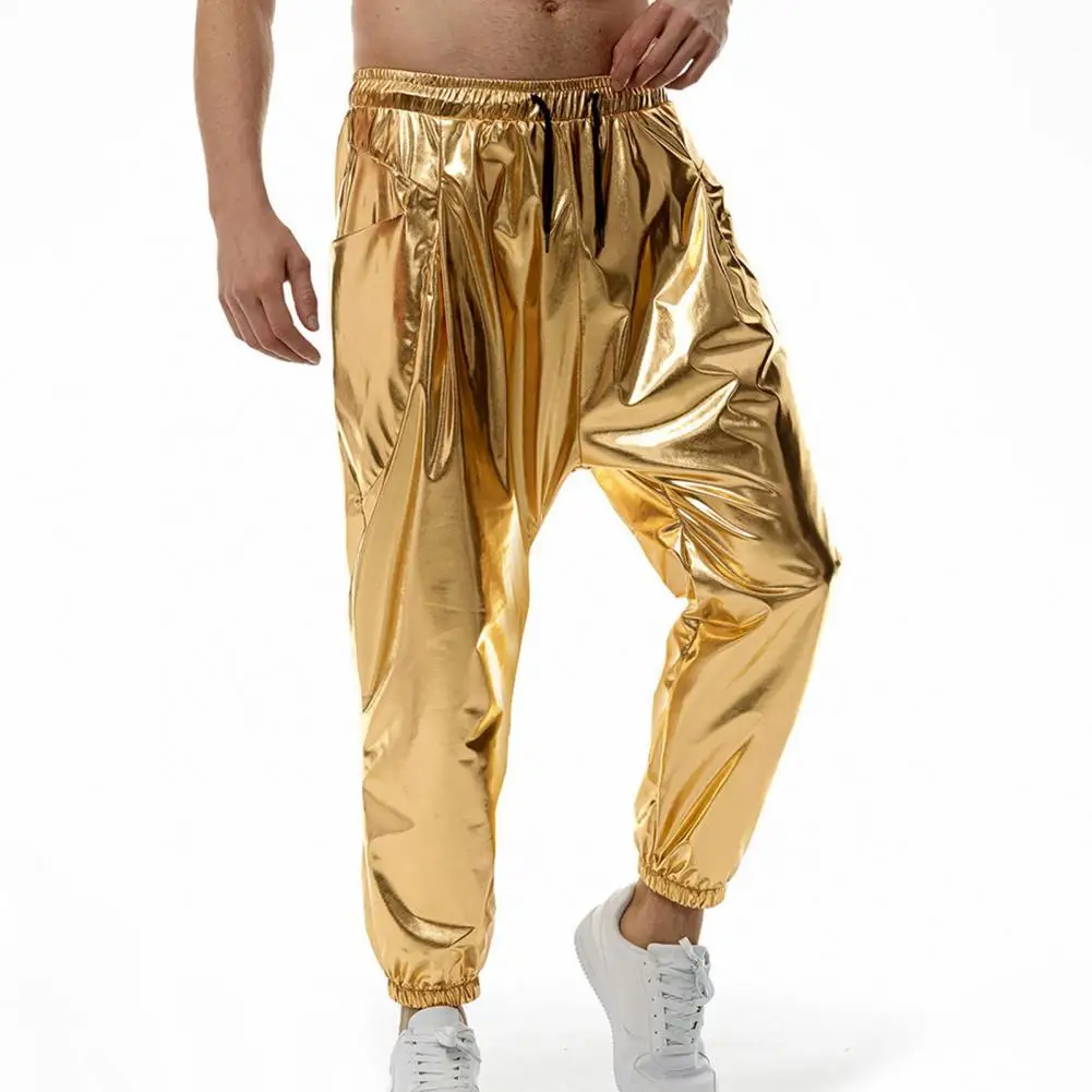 Gold Silver Metallic Shiny Sweatpants Male Party Nightclub Rock Hip Hop Pants Fashion Fit Straight Leg Trousers