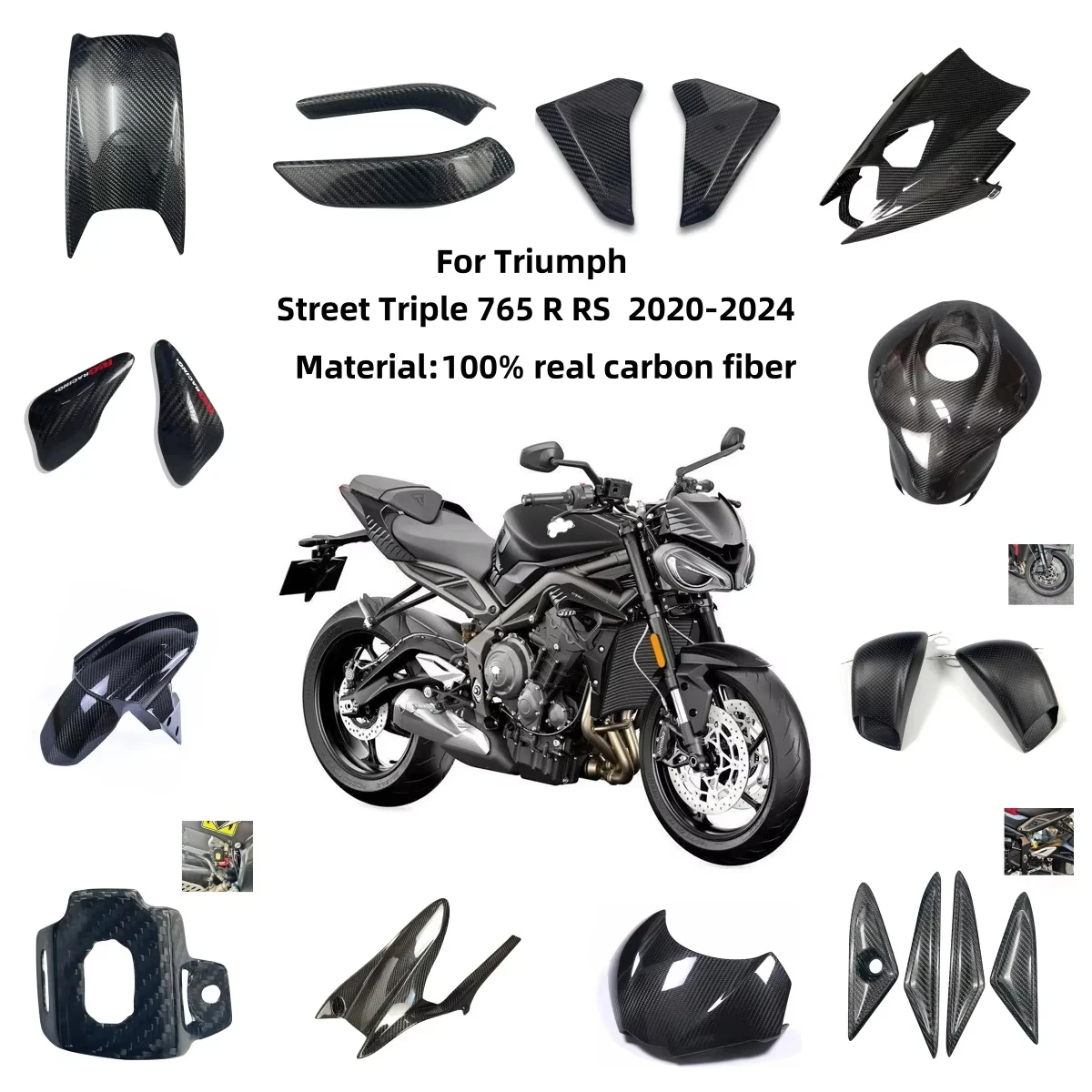 

Motorcycle Accessories Carbon Fiber Fender Side Panel Winglets Fuel Tank Guard For Triumph Street Triple 765 R RS 2020-2024