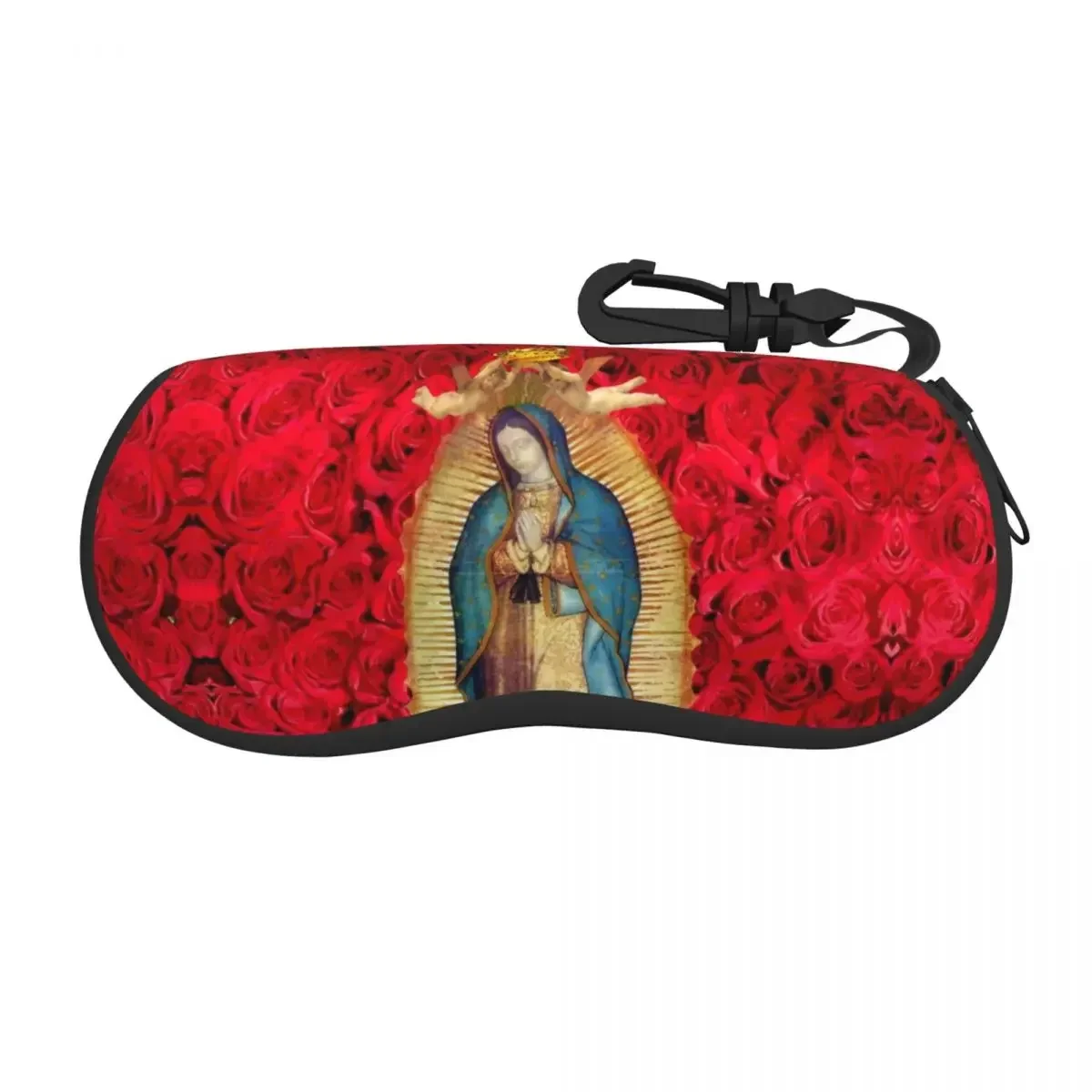 Custom Guadalupe Virgin Mary With Flowers Shell Glasses Case Unisex Travel Catholic Eyeglasses Case Sunglasses Protector Box