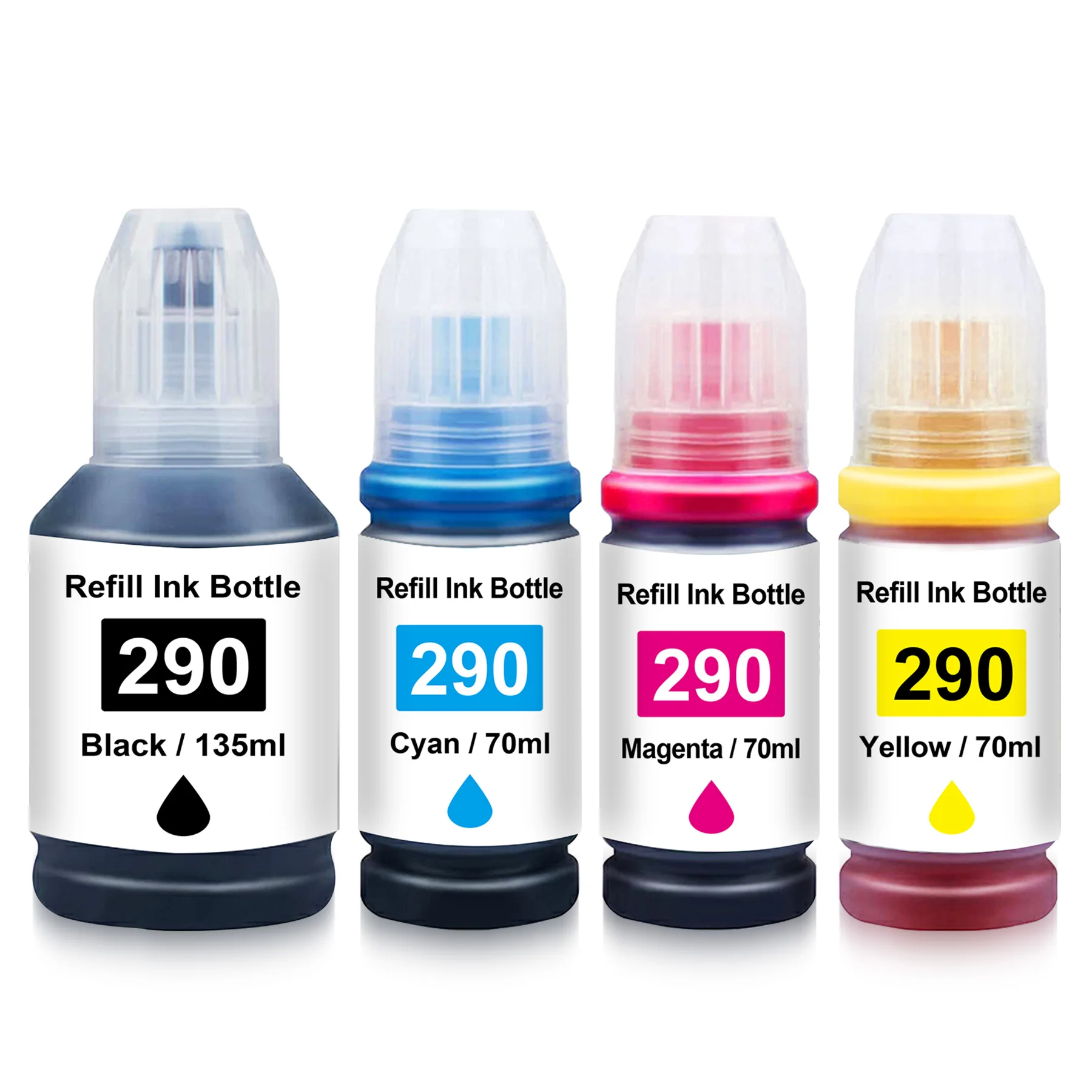 Compatible 290 Ink Bottle, Replacement for GI-290 GI290 Ink for G3200/1200/2200/4200/4210/1000 ect GI290 Ink BK CY M Y 4Packs